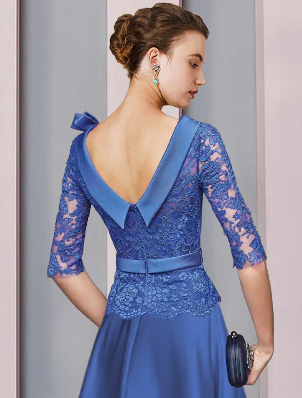 Mother of the Bride Dress Formal Church Party Elegant Half Sleeve with Sash Ribbon Bow(s)