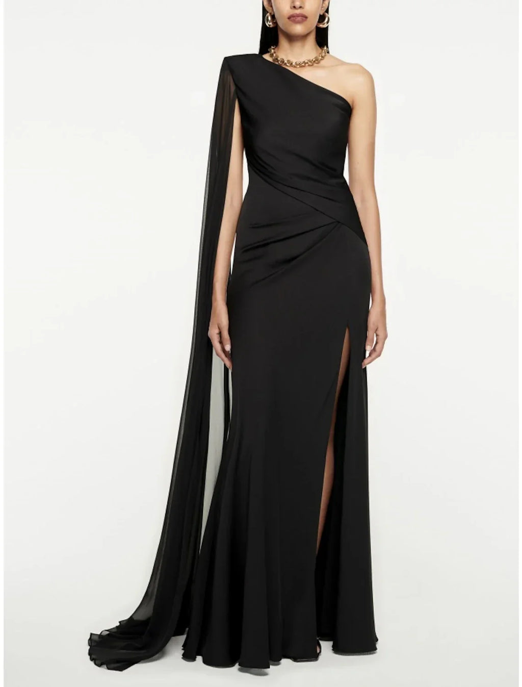 Black Evening Gown Elegant Dress Formal Sweep / Brush Train Dress Sleeveless One Shoulder Imitation with Pleats Ruched