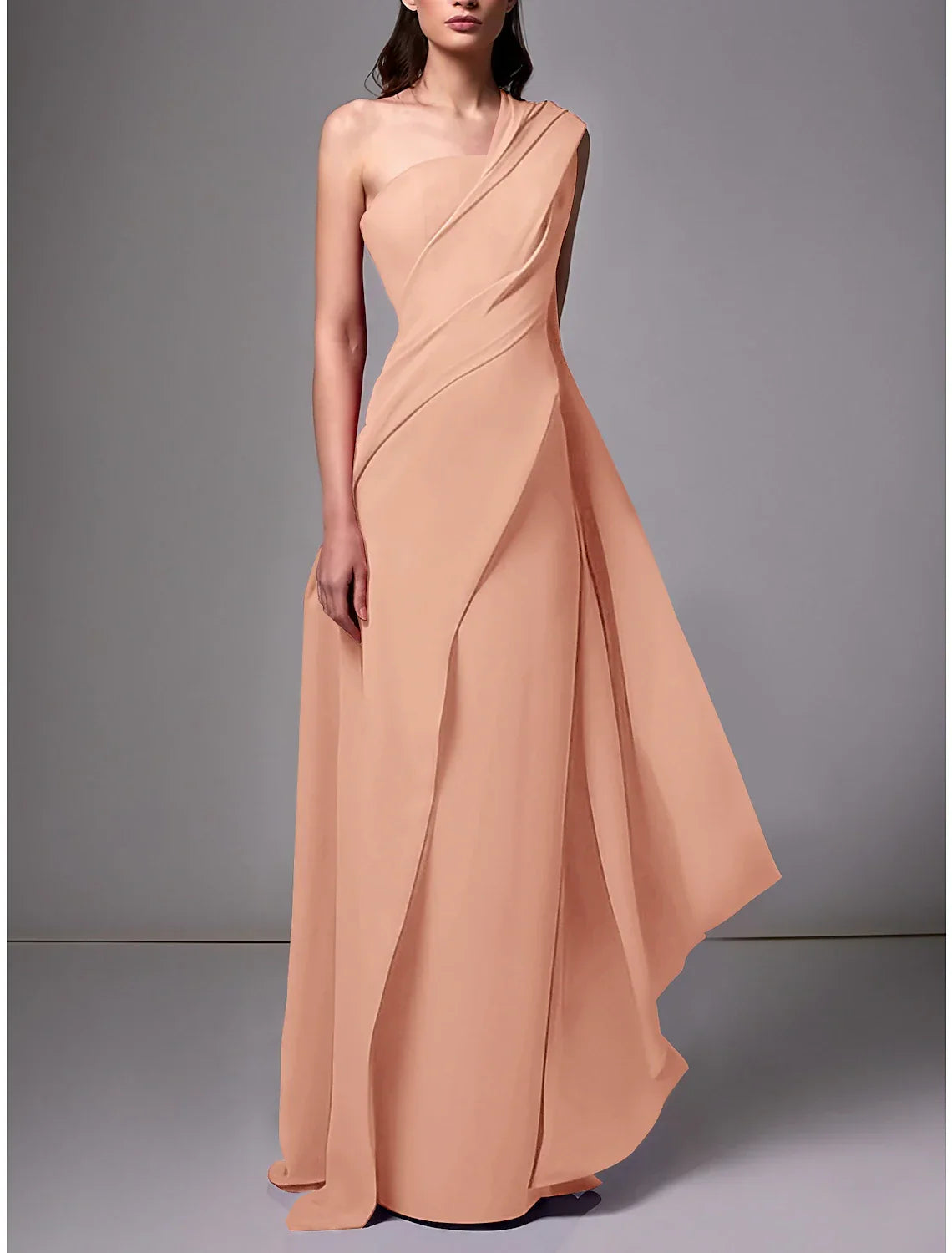 Green Sheath / Column Evening Gown Christmas Red Dress Elegant Dress Formal Sweep / Brush Train Sleeveless One Shoulder with Pleats Ruched