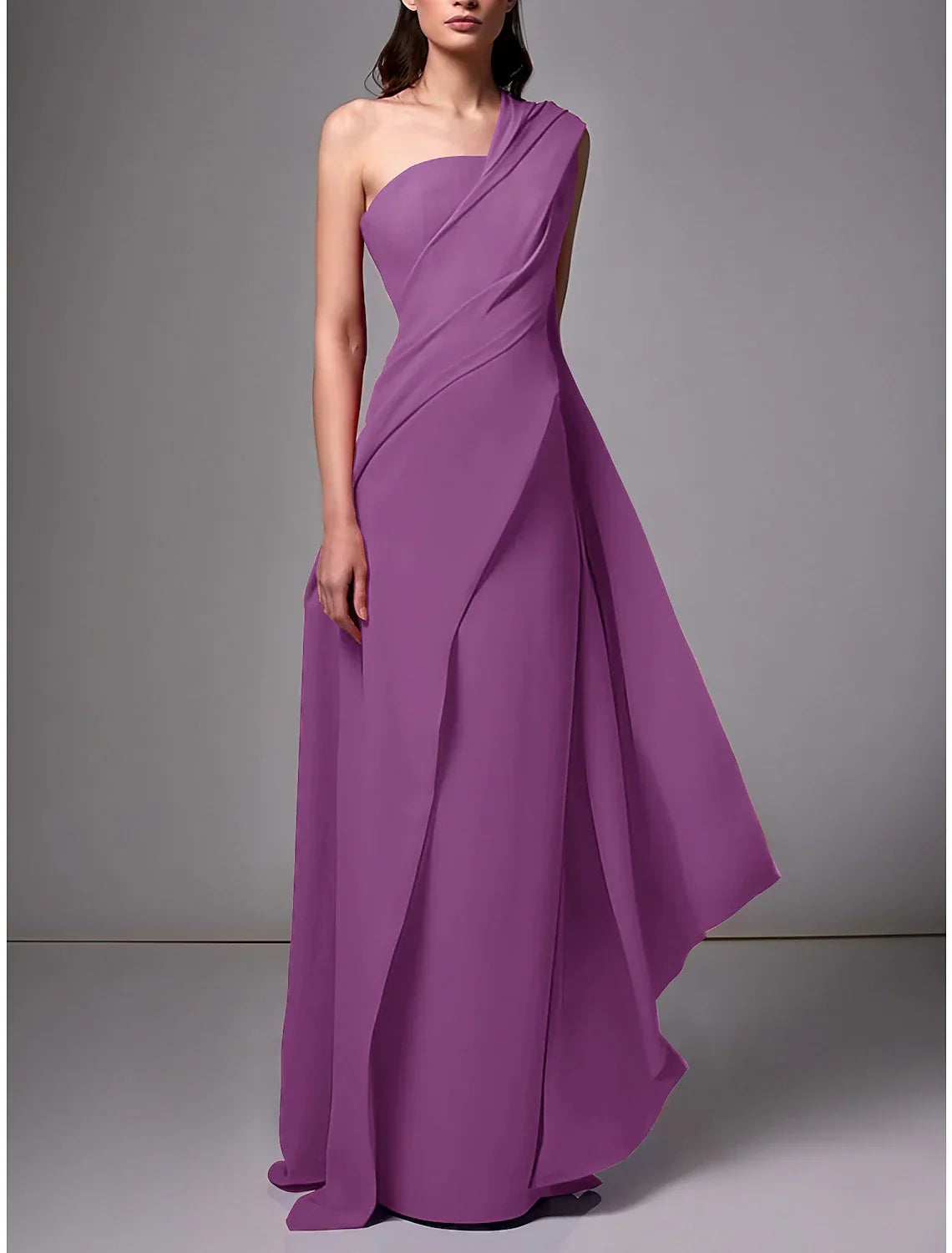 Green Sheath / Column Evening Gown Christmas Red Dress Elegant Dress Formal Sweep / Brush Train Sleeveless One Shoulder with Pleats Ruched