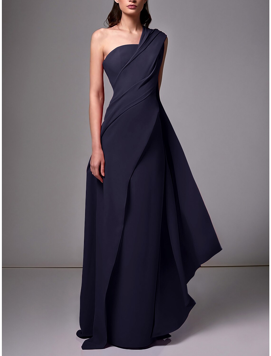 Green Sheath / Column Evening Gown Christmas Red Dress Elegant Dress Formal Sweep / Brush Train Sleeveless One Shoulder with Pleats Ruched