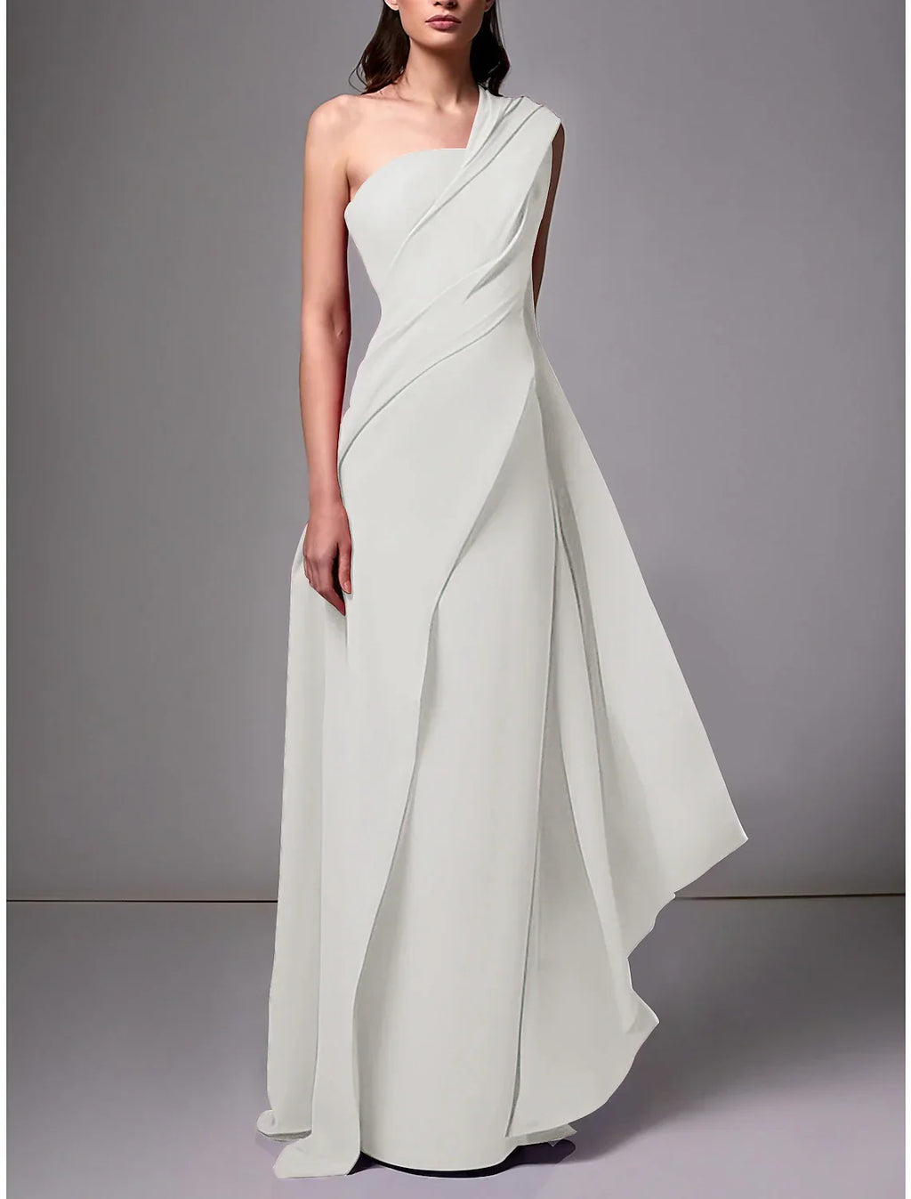 Green Sheath / Column Evening Gown Christmas Red Dress Elegant Dress Formal Sweep / Brush Train Sleeveless One Shoulder with Pleats Ruched