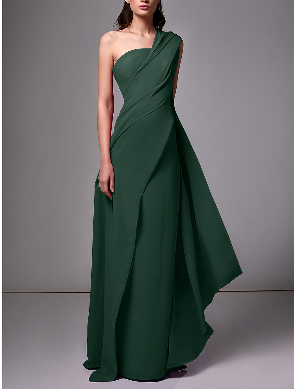 Green Sheath / Column Evening Gown Christmas Red Dress Elegant Dress Formal Sweep / Brush Train Sleeveless One Shoulder with Pleats Ruched