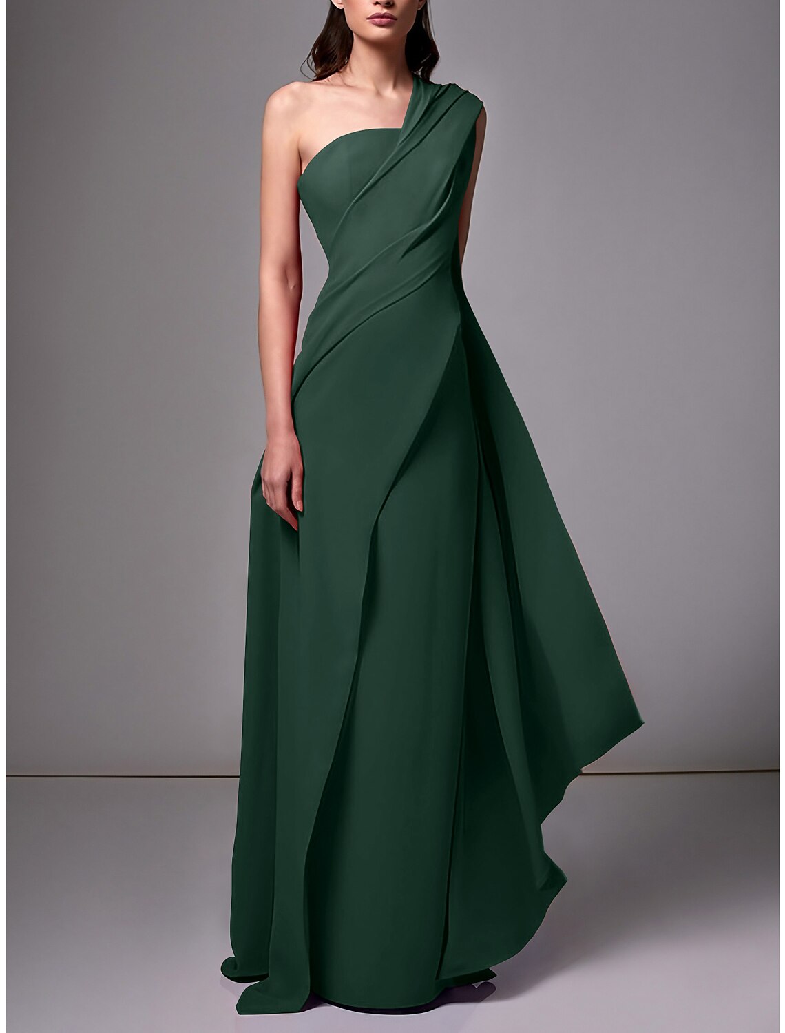 Green Sheath / Column Evening Gown Christmas Red Dress Elegant Dress Formal Sweep / Brush Train Sleeveless One Shoulder with Pleats Ruched