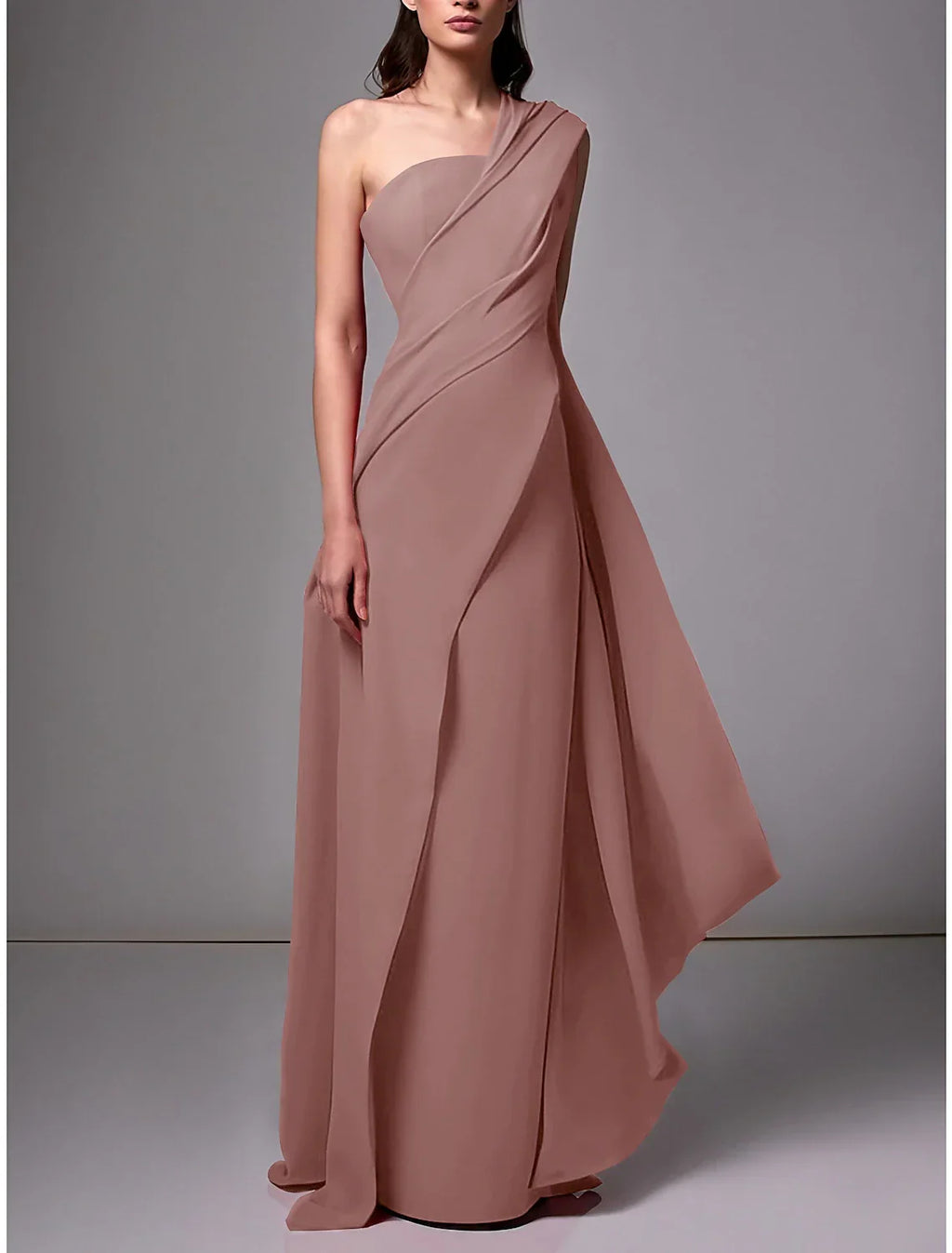 Green Sheath / Column Evening Gown Christmas Red Dress Elegant Dress Formal Sweep / Brush Train Sleeveless One Shoulder with Pleats Ruched