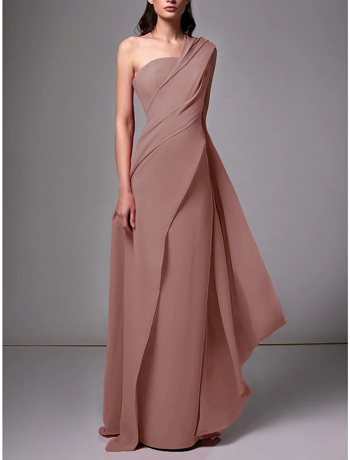 Green Sheath / Column Evening Gown Christmas Red Dress Elegant Dress Formal Sweep / Brush Train Sleeveless One Shoulder with Pleats Ruched