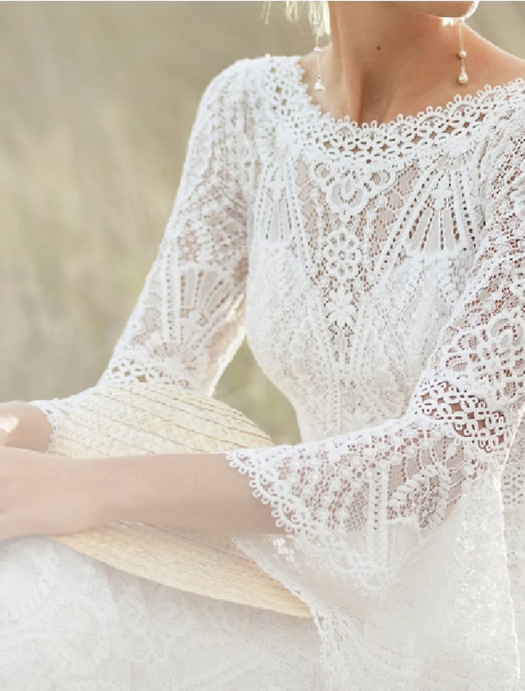 Beach Wedding Dresses Chapel Train A-Line Long Sleeve Jewel Neck