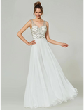 Evening Gown Open Back Dress Formal Floor Length Sleeveless V Neck with Rhinestone