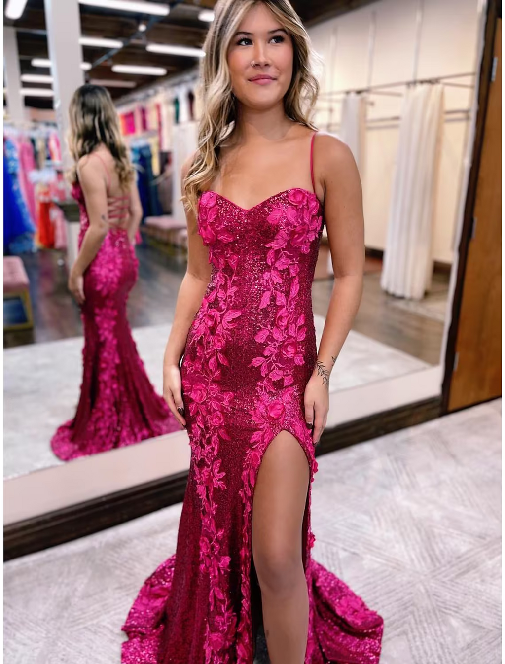 Mermaid / Trumpet Evening Gown Sexy Dress Formal Sweep / Brush Train Sleeveless Spaghetti Strap Backless with Appliques