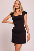 Slim Sheath Mini Square Neck Cap Sleeve Zipper Back Club Dress