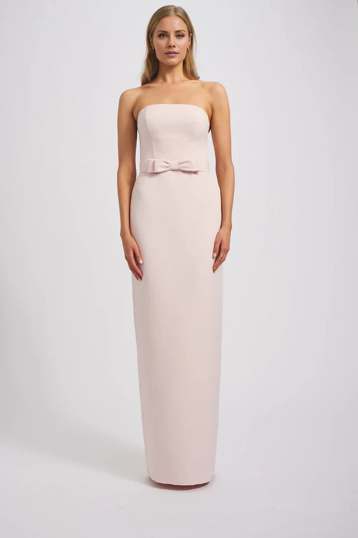 Blush Pink Strapless Bow-Waist Column Prom Dress