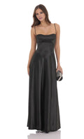 Black Satin Corset Lace-Up Open-Back Floor-Length Prom Dress