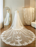 Ding Ji One-tier Applique Edge Wedding Veil Cathedral Veils Embroidery Appliques / Paillette 137.8 in (350cm) Gorgeous Hot Sale Veil