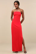 Red Strapless High-Slit Floor-Length Prom Dress