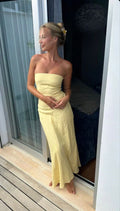 Yellow Strapless Prom Dress Evening Dress
