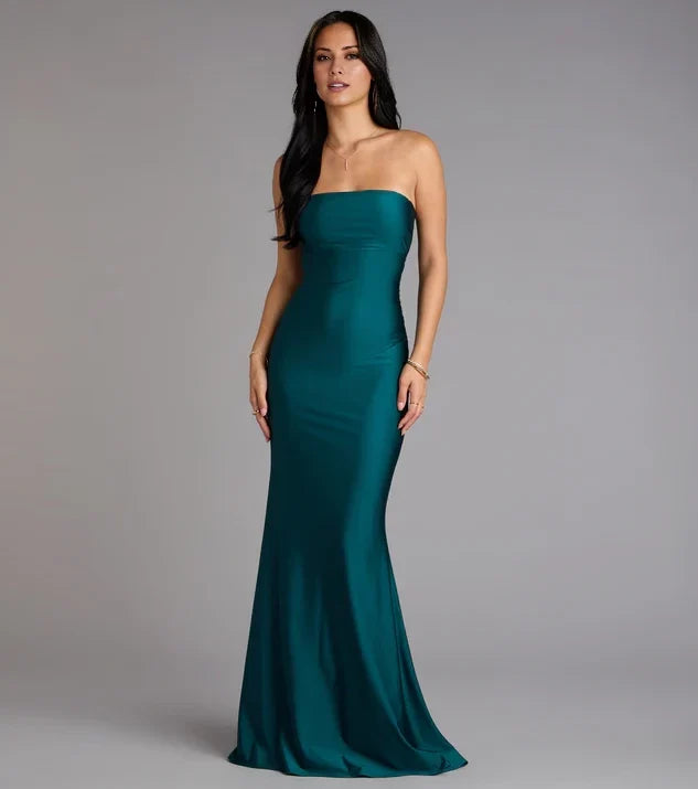 Luxury Mermaid Strapless Cutout Open Back Long Evening Dress