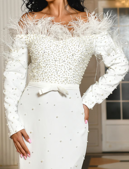 Elegant Red A-Line Classic-Neck Long-Sleeve Classic-Back Floor-Length Wedding Dress