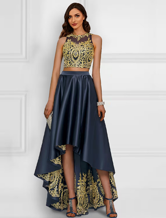 Elegant Red A-Line Classic-Neck Sleeveless Classic-Back Floor-Length Prom Dress