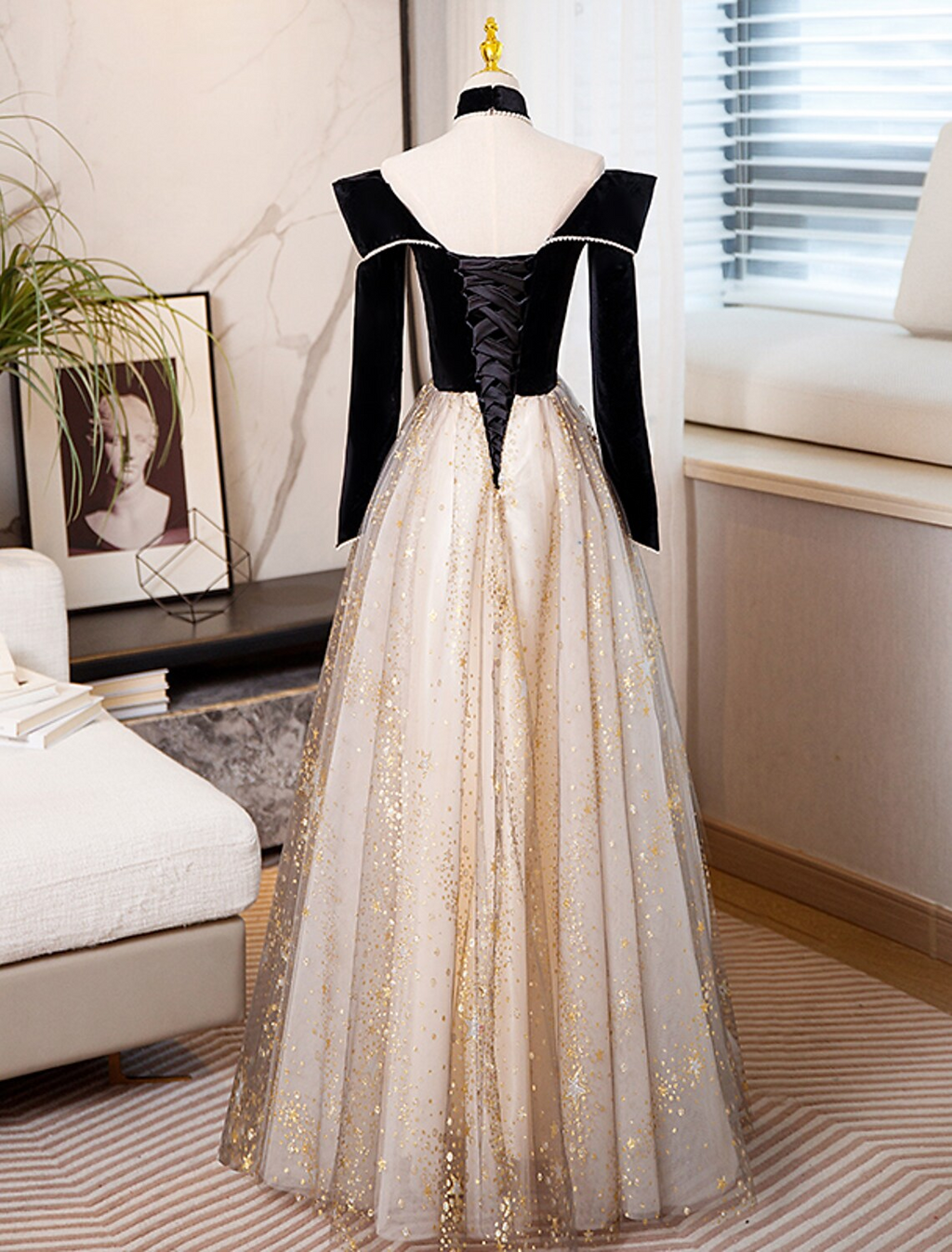 Sparkle Shine Dress Engagement Floor Length Long Sleeve Sweetheart