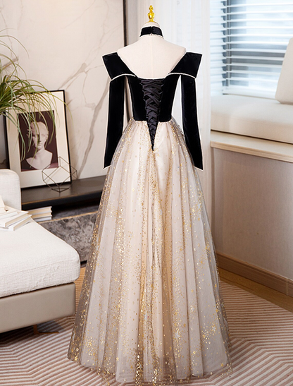 Elegant Red A-Line Sweetheart Long-Sleeve Classic-Back Floor-Length Prom Dress