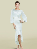Mother of the Bride Dress Luxurious Elegant High Low Jewel Neck Asymmetrical Ankle Length Sleeve with Bow(s) Pearls