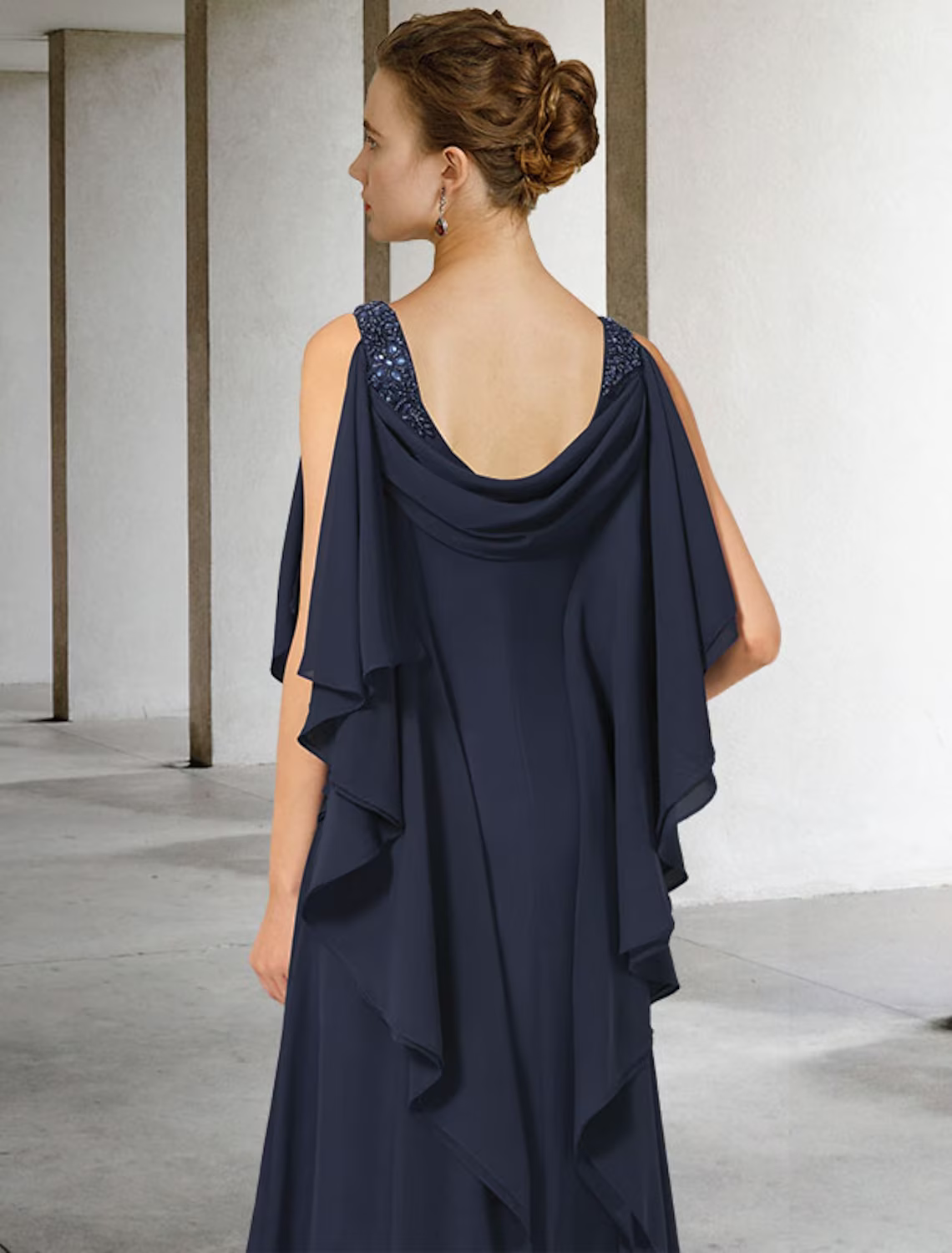 Mother of the Bride Dress Plus Size Elegant V Neck Floor Length Short Sleeve with Beading Ruffles