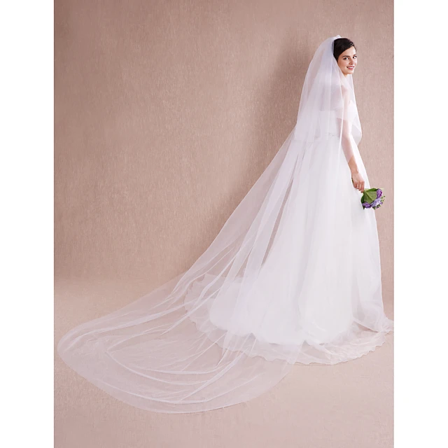 DingJi Simple Classic Style Wedding Veil Cathedral Veils with Pure Color dress to impress Hot Sale Veil