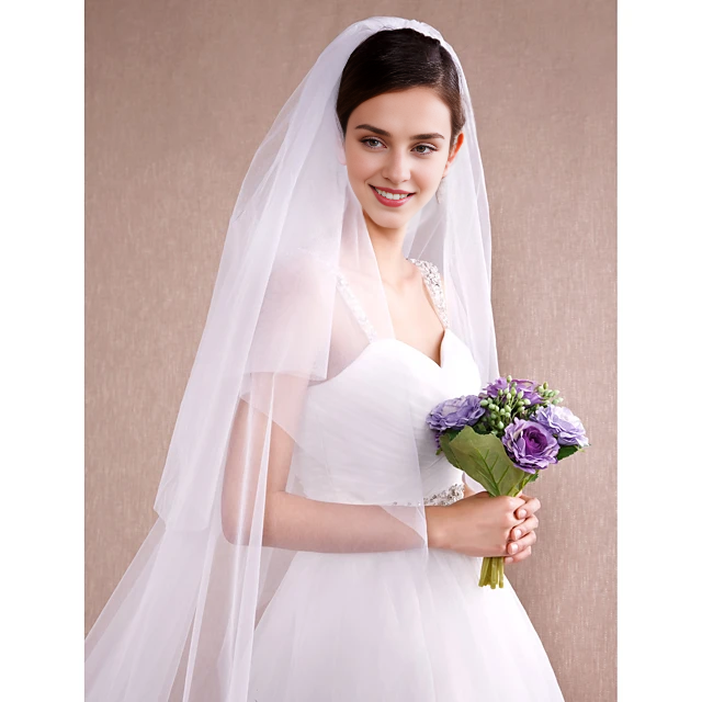 DingJi Simple Classic Style Wedding Veil Cathedral Veils with Pure Color dress to impress Hot Sale Veil
