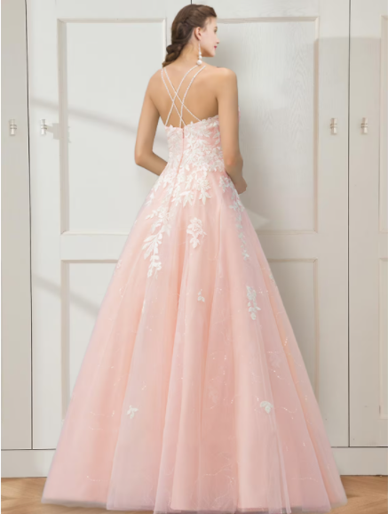 Floral Dress Masquerade Floor Length Sleeveless Strap Crisscross Back with Embroidery