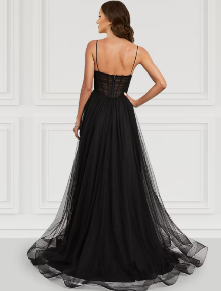 Corsets Dress Party Wear Court Train Sleeveless Spaghetti Strap with Slit