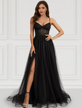 Corsets Dress Party Wear Court Train Sleeveless Spaghetti Strap with Slit