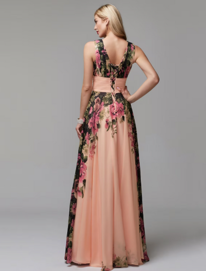 Elegant Red A-Line V-Neck Sleeveless Classic-Back Floor-Length Prom Dress