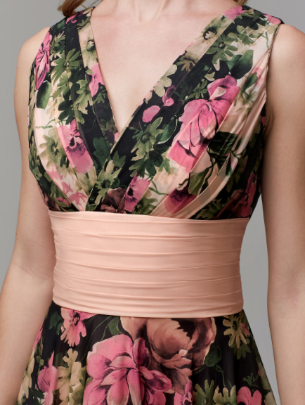 Floral Dress Floor Length Sleeveless V Neck with Pattern Print