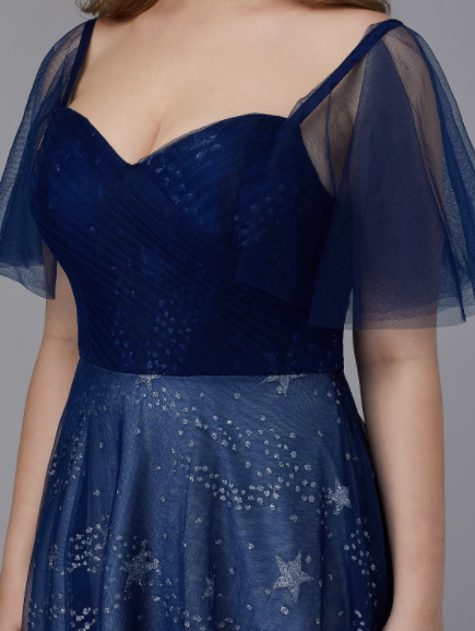 Plus Size Dress Prom Floor Length Short Sleeve TulleLace-up with Beading Pattern Print