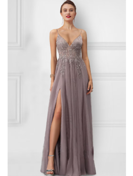 Floral Dress Party Wear Floor Length Sleeveless Strap with Slit