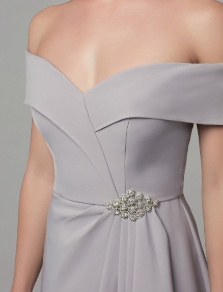 Luxurious Dress Wedding Floor Length Short Sleeve Off Shoulder with Rhinestone Split Front
