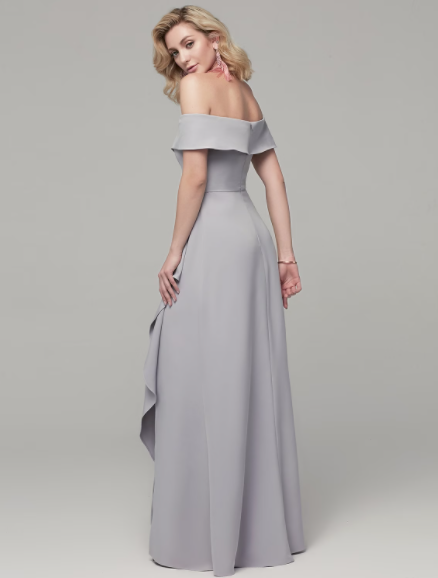 Luxurious Dress Wedding Floor Length Short Sleeve Off Shoulder with Rhinestone Split Front