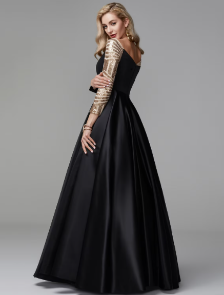 Sparkle Formal Evening Dress Off Shoulder Long Sleeve Floor Length