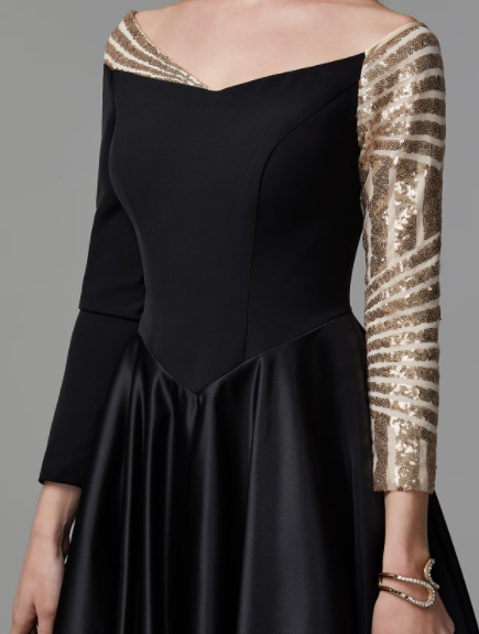Sparkle Formal Evening Dress Off Shoulder Long Sleeve Floor Length