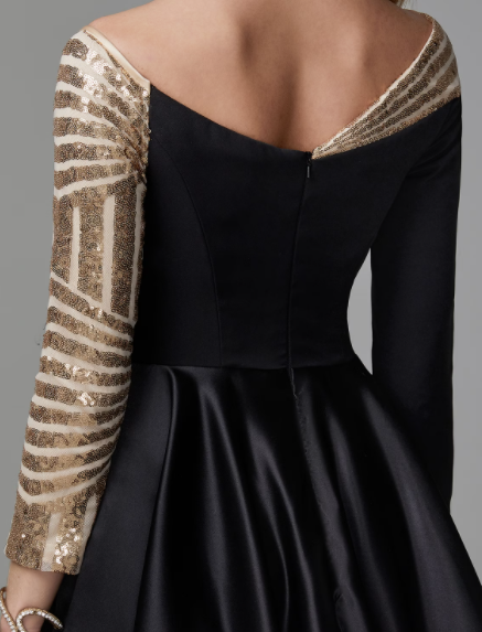 Sparkle Formal Evening Dress Off Shoulder Long Sleeve Floor Length