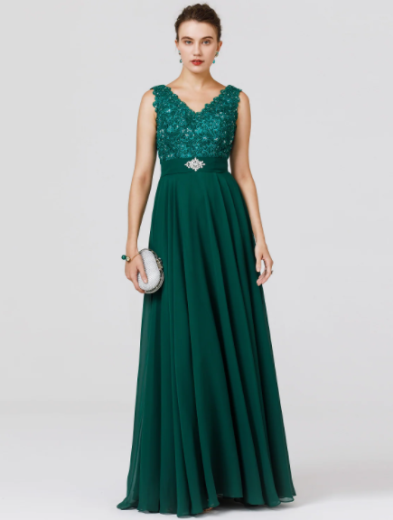 Wedding Floor Length Sleeveless V Neck Back Beading