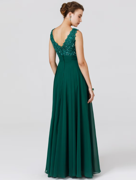 Wedding Floor Length Sleeveless V Neck Back Beading
