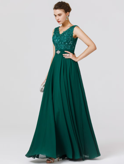 Wedding Floor Length Sleeveless V Neck Back Beading
