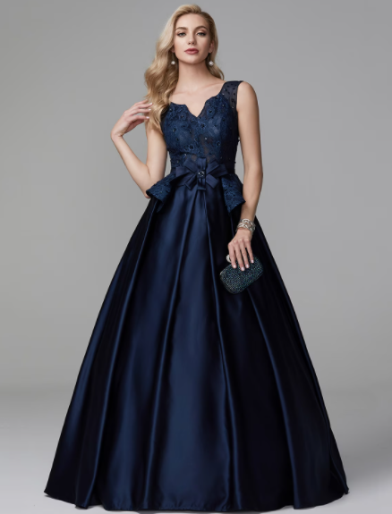 Formal Evening Dress V Neck Sleeveless Floor Length with Bow(s) Beading