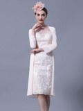 Two Piece Mother of the Bride Dress Church Elegant Jewel Neck Knee Length Sleeve with Embroidery