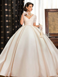 Engagement Formal Wedding Dresses Court Princess Short Sleeve V Neck With Ruched