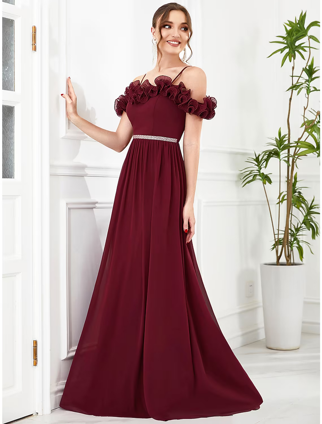 Vintage Dress Wedding Guest Floor Length Sleeveless Off Shoulder with Flower