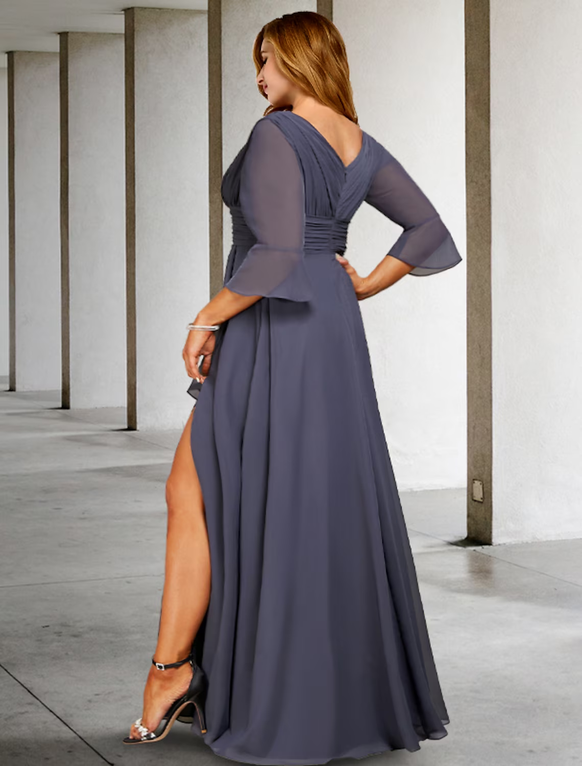 Mother of the Bride Dress Formal Church Party Elegant Scoop Neck Knee Length Fabric Sleeve with Crystal Brooch