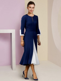 Mother of the Bride Dress Formal Wedding Guest Elegant Scoop Neck Length Length Sleeve with Buttons