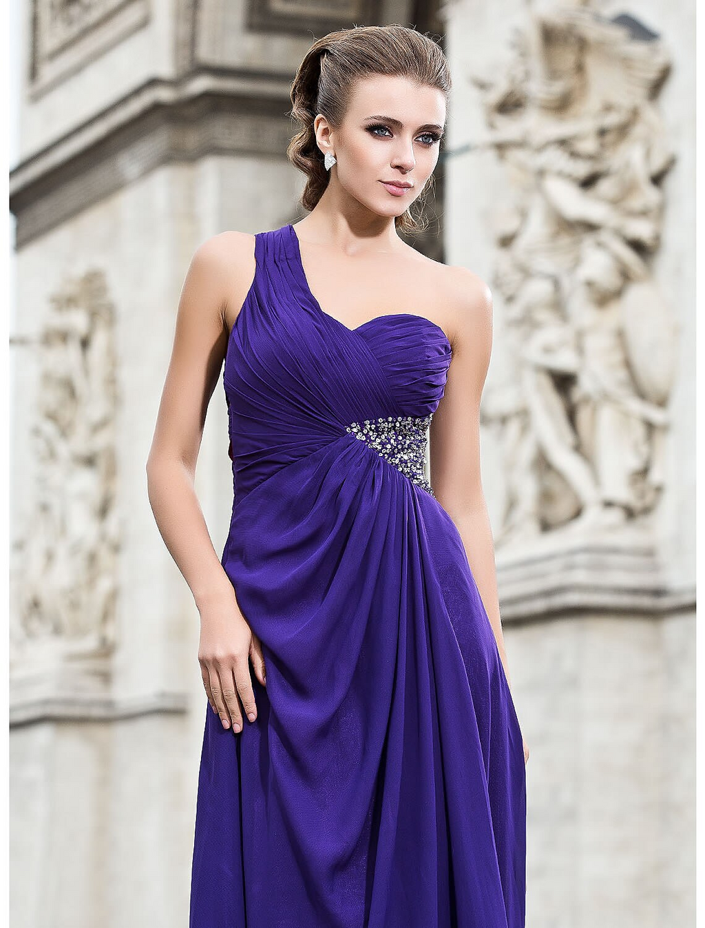 Timeless Dress Formal Evening Floor Length Sleeveless One Shoulder with Beading Split Front
